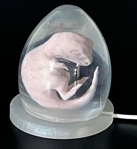 3D Printed and Resin Velociraptor Egg Statue Crystal Dinosaur Sculpture - Display Model White Pearl Resin