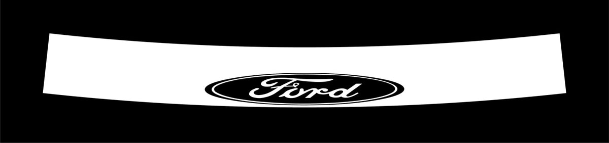 FORD REVERSE CUT CUSTOM WINDSHIELD BANNER WITH WHITE SUNSTRIP GRAPHIC VINYL DECAL