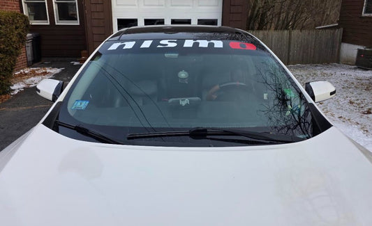 42 Inch Nismo Vehicles Banner RED O At End TWO (2) STYLES Vehicle Custom Windshield Banner Graphic Die Cut Decal - Vinyl Application Tool Included