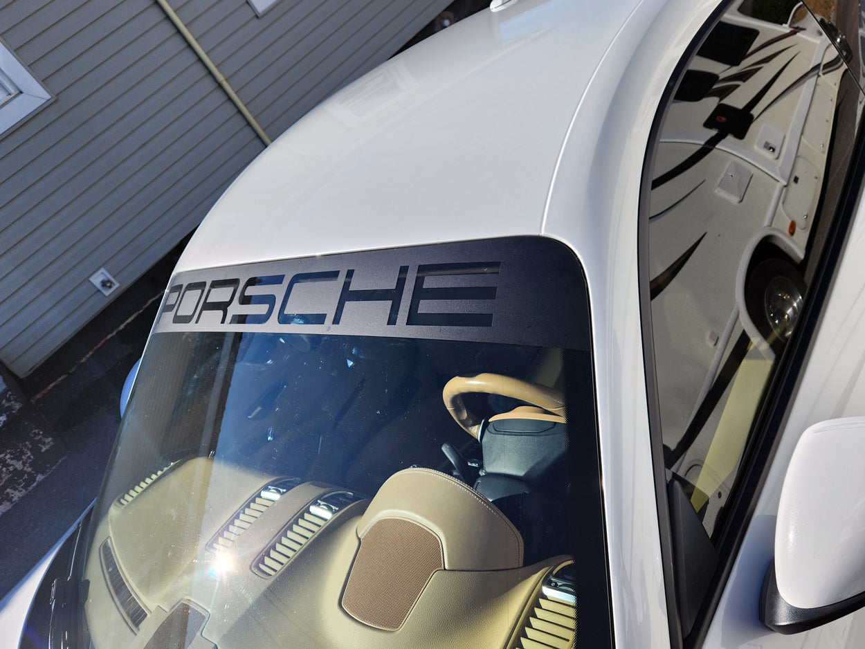 Porsche Reverse Cut Black Tint Stripe Style Windshield Banner Sticker
